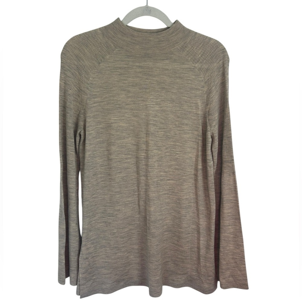 St. John Oatmeal Lightweight 100% Wool Mock Neck Pullover Sweater Womens Sz Sml